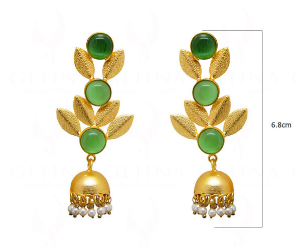 Pearl & Green Prehnite Studded Leaf Shape Earrings FE-1068