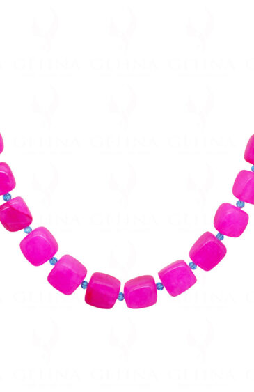 Necklace & Earring Set Of Pink Chalcedony Tumble & Blue Topaz Beads FN-1068