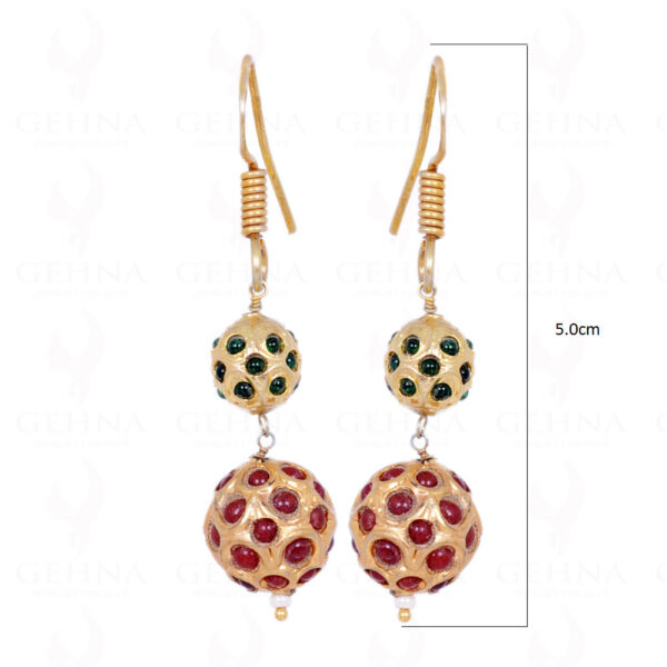 Ruby & Emerald Color Stone Studded Jadau Bead Earrings LE01-1068