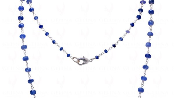 Blue Sapphire Gemstone Faceted Bead Chain Knotted In .925 Sterling Silver CP-1068
