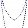 Blue Sapphire Gemstone Faceted Bead Chain Knotted In .925 Sterling Silver CP-1068