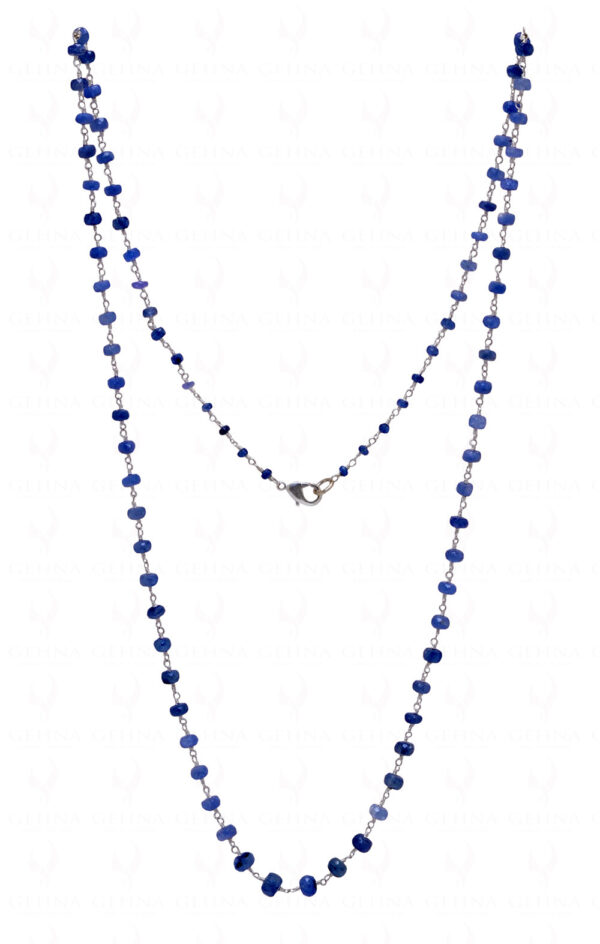 Blue Sapphire Gemstone Faceted Bead Chain Knotted In .925 Sterling Silver CP-1068