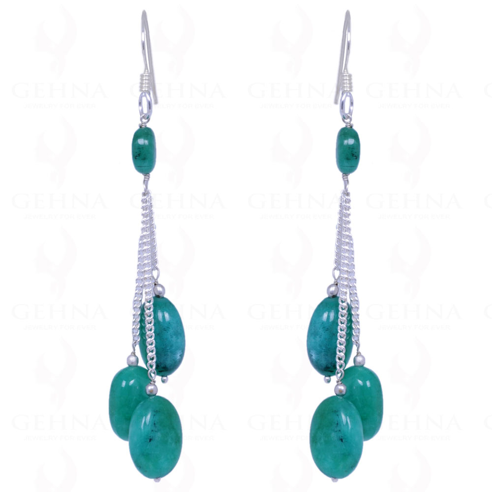 Emerald Gemstone Oval Shape Earrings Made In .925 Sterling Silver ES-1069