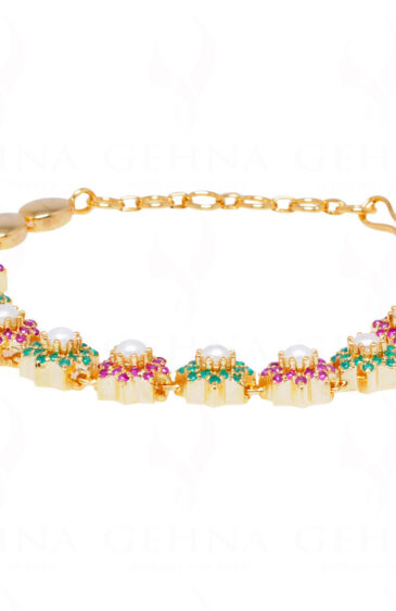 Pearl, Ruby & Emerald Stone Studded stylish Bracelet FB-1069