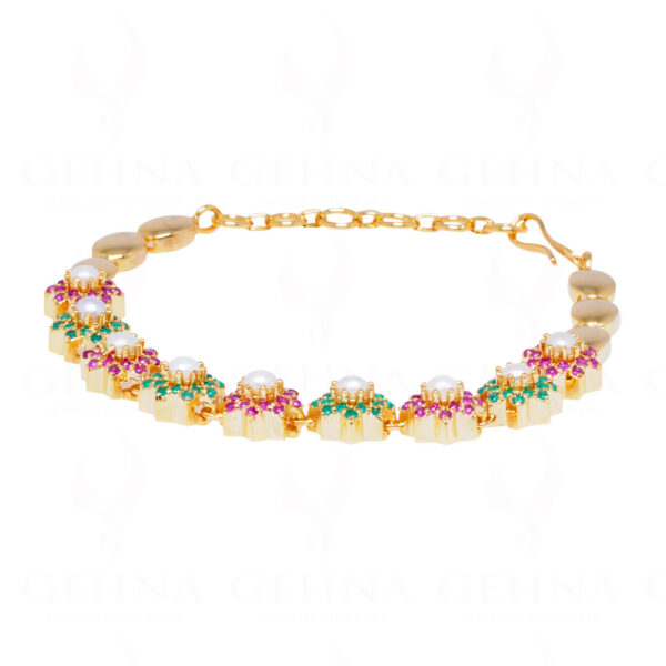 Pearl, Ruby & Emerald Stone Studded stylish Bracelet FB-1069