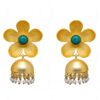 Pearl & Turquoise Blue Studded Flower Shape Earrings FE-1069