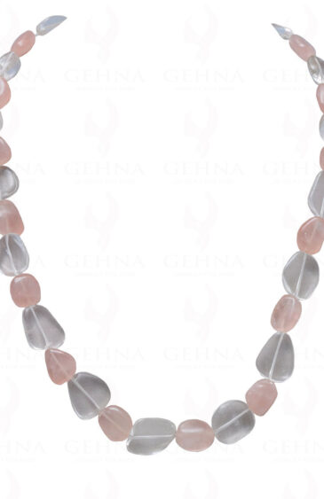 Rose Quartz & Rock-Crystal Gemstone Tumble Bead Necklace NS-1069