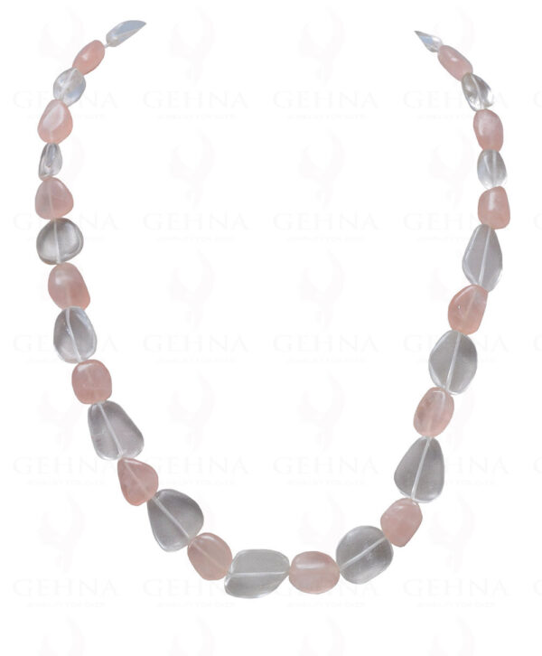 Rose Quartz & Rock-Crystal Gemstone Tumble Bead Necklace NS-1069