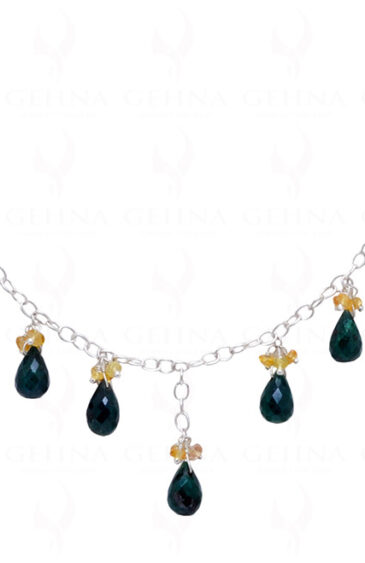 Emerald Drop & Sapphire Faceted Bead Chain Knotted In 925 Sterling Silver CP-1069