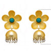 Pearl & Turquoise Blue Studded Flower Shape Earrings FE-1069