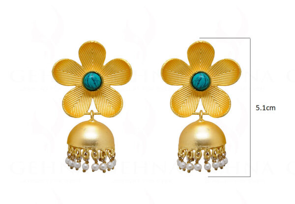 Pearl & Turquoise Blue Studded Flower Shape Earrings FE-1069
