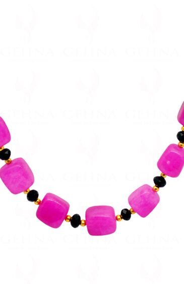 Necklace Of Chalcedony Tumbles With Spinel Beads & Gold Plated Spacer FN-1069