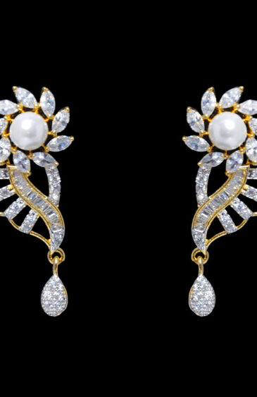 Pearl & Cubic Zirconia Studded Pendant & Earring Set FP-1069