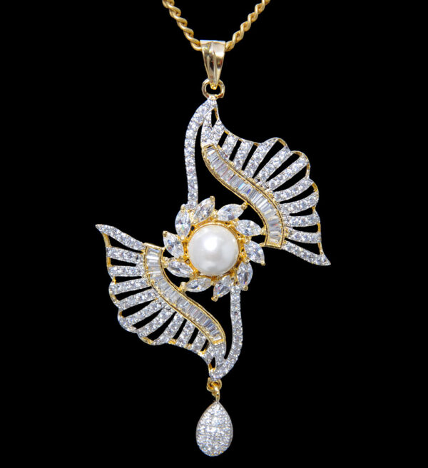 Pearl & Cubic Zirconia Studded Pendant & Earring Set FP-1069