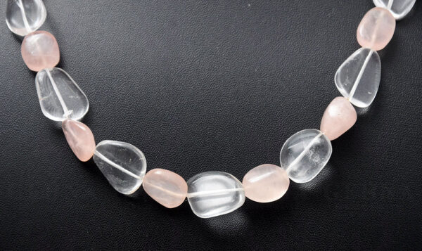 Rose Quartz & Rock-Crystal Gemstone Tumble Bead Necklace NS-1069