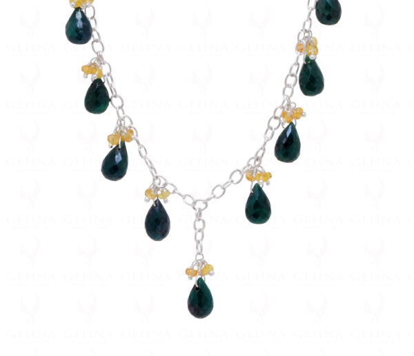 Emerald Drop & Sapphire Faceted Bead Chain Knotted In 925 Sterling Silver CP-1069