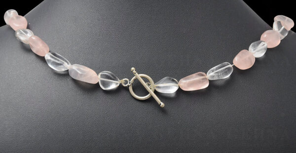 Rose Quartz & Rock-Crystal Gemstone Tumble Bead Necklace NS-1069