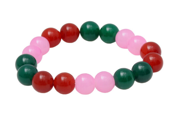 Green Onyx, Rose Quartz & Carnelian Gemstone Beaded Flexible Bracelet BS-1070