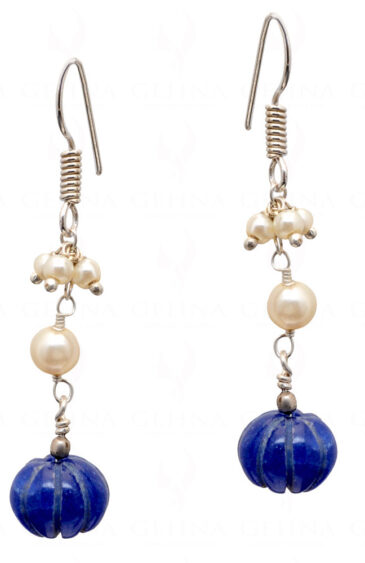 Pearl & Blue Sapphire Gemstone Earrings In .925 Sterling Silver ES-1070