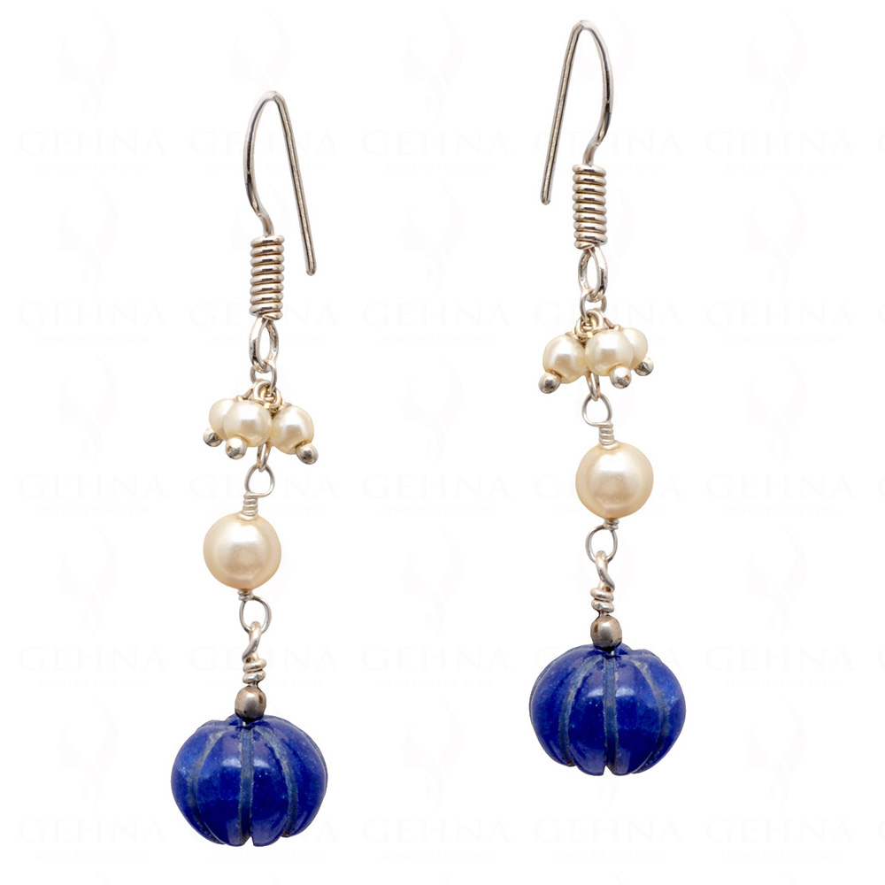 Pearl & Blue Sapphire Gemstone Earrings In .925 Sterling Silver ES-1070