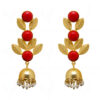 Pearl & Red Onyx Studded Leaf Shaped Earrings FE-1070