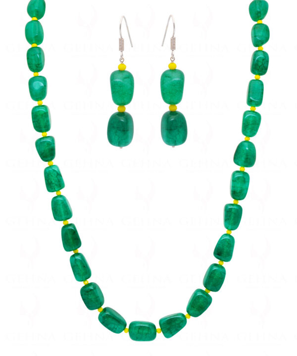 Necklace Of Green Onyx Tumble & Yellow Jasper Beads FN-1070