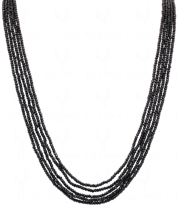 5 Row of Black Spinel Gemstone Round Faceted Bead Necklace NS-1070