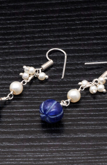 Pearl & Blue Sapphire Gemstone Earrings In .925 Sterling Silver ES-1070
