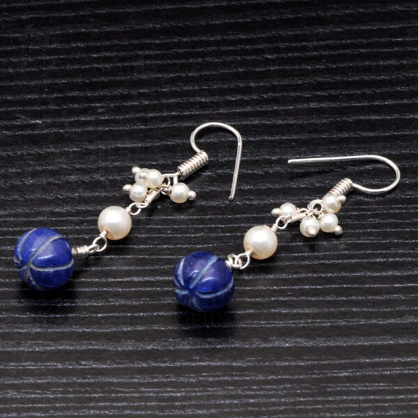 Pearl & Blue Sapphire Gemstone Earrings In .925 Sterling Silver ES-1070