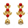 Pearl & Red Onyx Studded Leaf Shaped Earrings FE-1070
