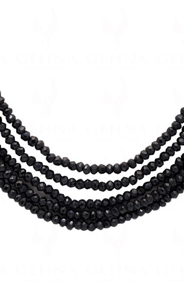 5 Row of Black Spinel Gemstone Round Faceted Bead Necklace NS-1070