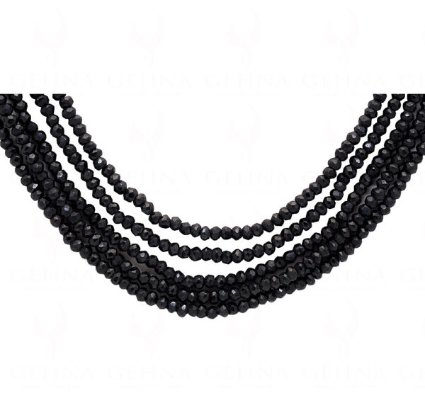 5 Row of Black Spinel Gemstone Round Faceted Bead Necklace NS-1070