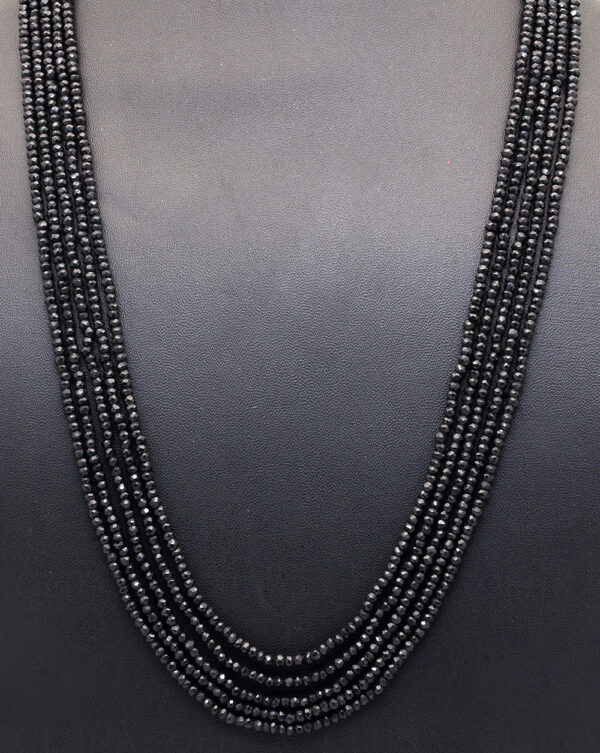 5 Row of Black Spinel Gemstone Round Faceted Bead Necklace NS-1070