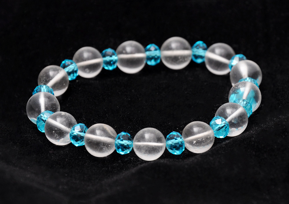Rock-Crystal & Blue Topaz Gemstone Beaded Flexible Bracelet BS-1071