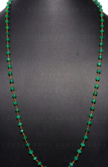 Emerald Gemstone Faceted Bead Chain Knotted In .925 Sterling Silver CP-1071