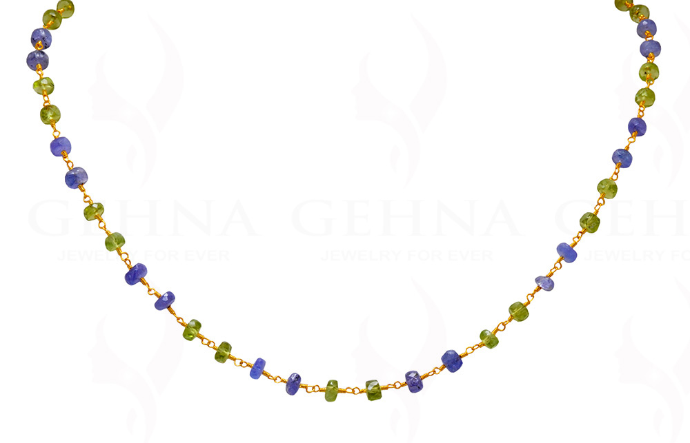 18" Tanzanite & Peridot Bead Chain In .925 Sterling Silver CS-1071