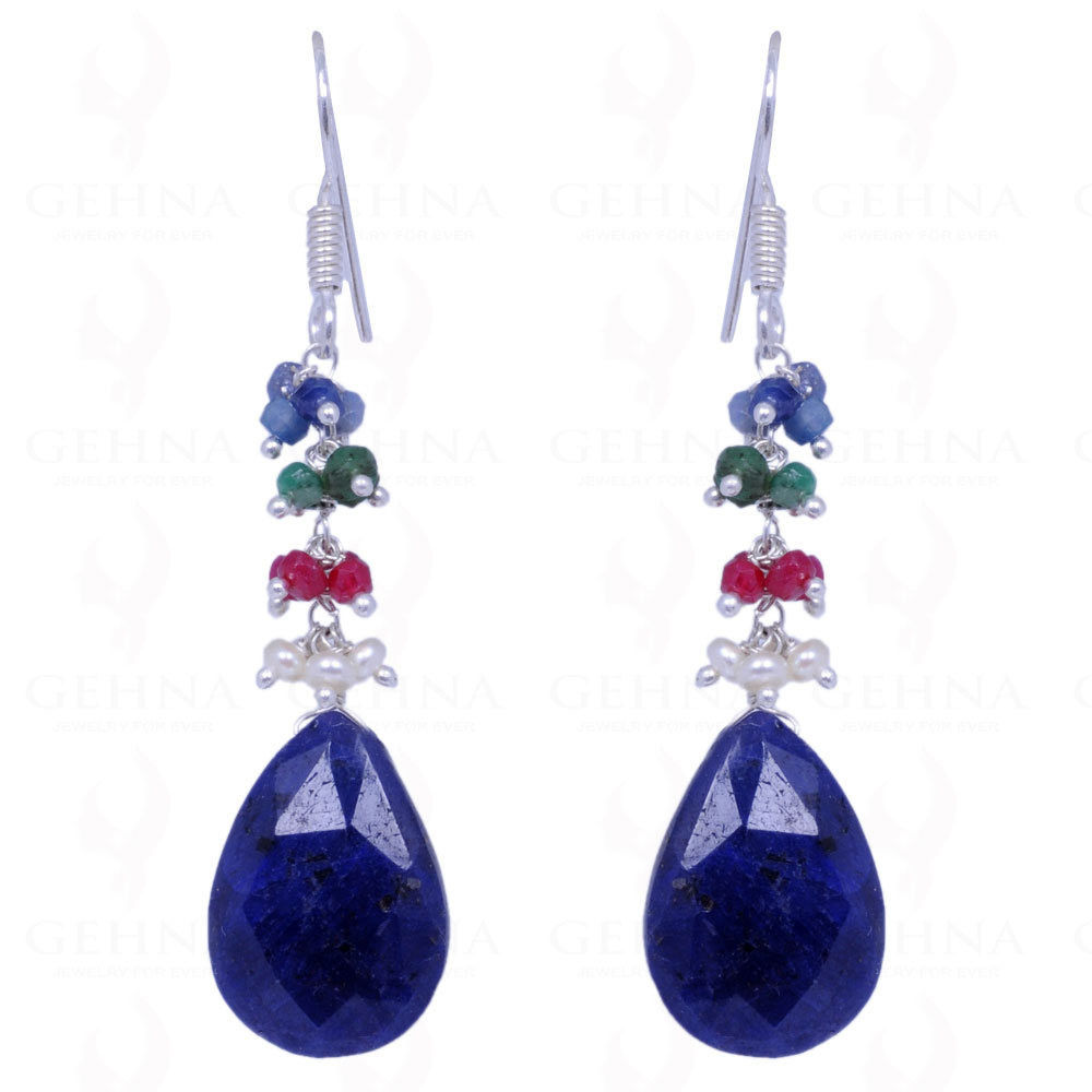 Pearl, Emerald, Blue Sapphire Ruby Gemstone Earrings In .925 Solid Silver ES-1071