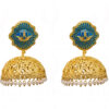 Gold Tone Enamel Work Pearl Studded Earrings FE-1071