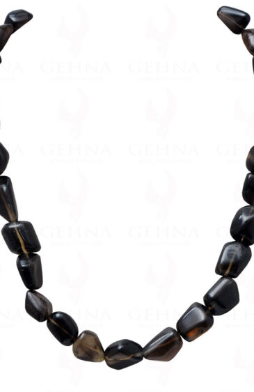 Smoky Quartz Gemstone Tumble Bead Necklace In 925 Sterling Silver NS-1071