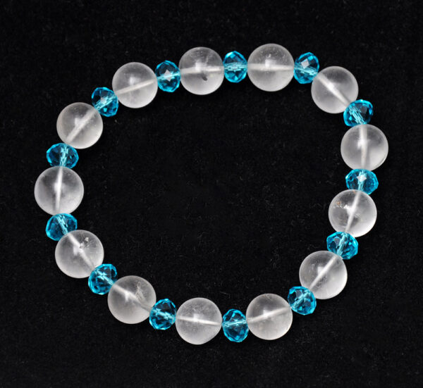 Rock-Crystal & Blue Topaz Gemstone Beaded Flexible Bracelet BS-1071