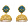 Gold Tone Enamel Work Pearl Studded Earrings FE-1071