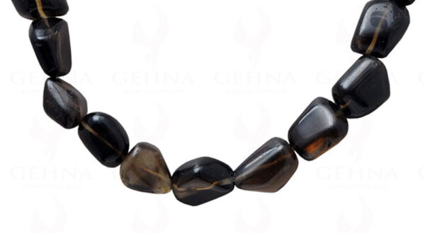 Smoky Quartz Gemstone Tumble Bead Necklace In 925 Sterling Silver NS-1071