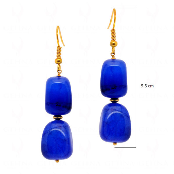 Blue Sapphire Tumble With Gold Plated Spacer Beads Necklace & Earring Set FN-1071