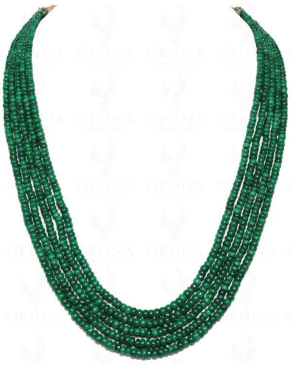 5 Rows Of Natural Emerald Gemstone Round Cabochon Bead Necklace NP-1072