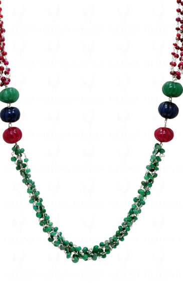 34″ Inches Ruby, Emerald & Sapphire Gemstone Bead Knotted Chain CP-1072
