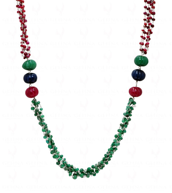 34" Inches Ruby, Emerald & Sapphire Gemstone Bead Knotted Chain CP-1072