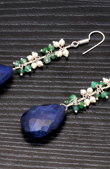 Pearl, Emerald & Blue Sapphire Gemstone Earrings In .925 Sterling Silver ES-1072