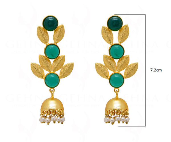 Pearl & Green Onyx Studded Gold Plated Earrings FE-1072