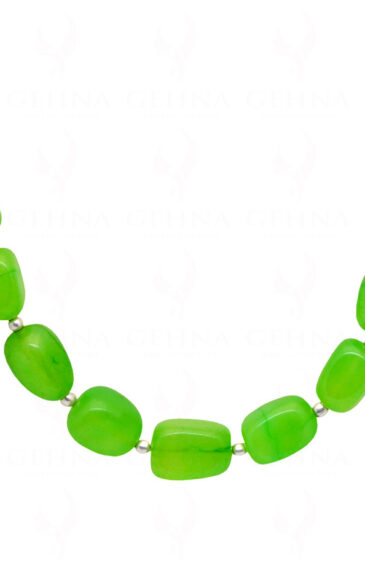 Necklace Of Green Prehnite Tumbles With Silver Spacer Beads FN-1072