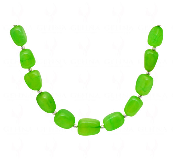 Necklace Of Green Prehnite Tumbles With Silver Spacer Beads FN-1072